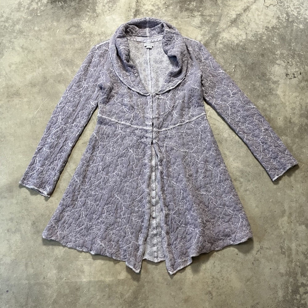 Transit Par-Such Womens Linen Blend Coat Size M Gray Lagenlook Jacquard Cardigan